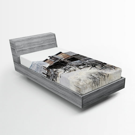 Ambesonne Western Fitted Sheet, Old Wooden 20s Town, Twin XL Size, Brown White