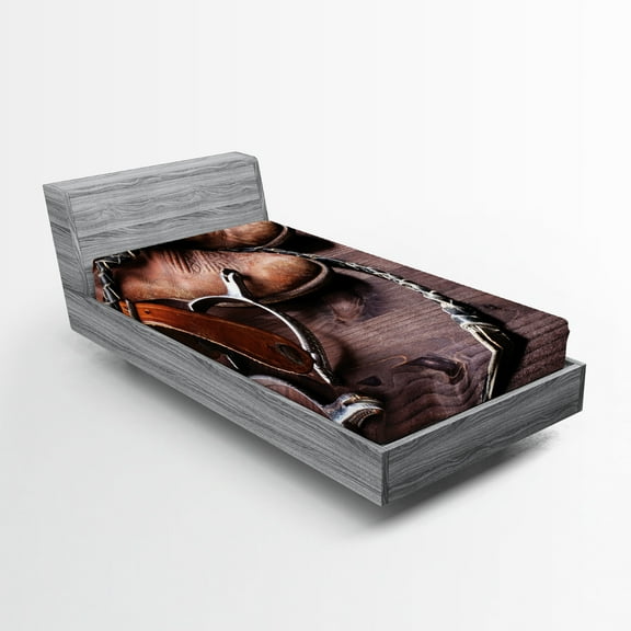 Ambesonne Western Fitted Sheet, Rustic Rodeo Cowboy, Twin Size, Brown