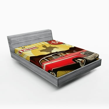 Ambesonne Western Fitted Sheet, Texas Car Cowboy Words, Queen Size, Multicolor