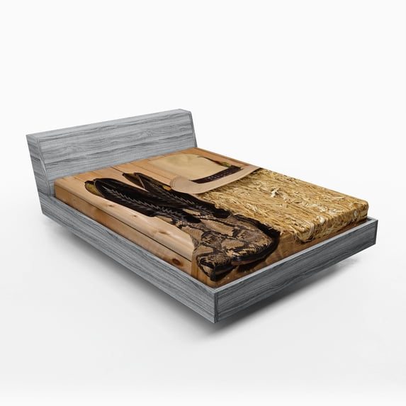 Ambesonne Western Fitted Sheet, Texas Snake Cowboy, Queen Size, Brown and Cream