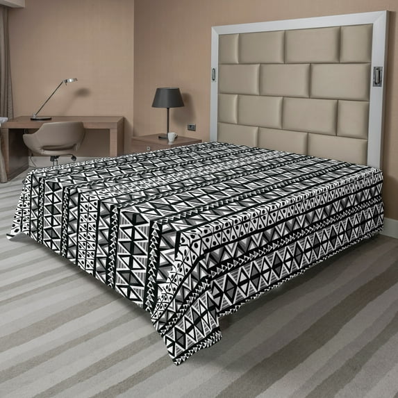 Ambesonne Western Flat Sheet, Boho Aztec Style, California King, Black Grey