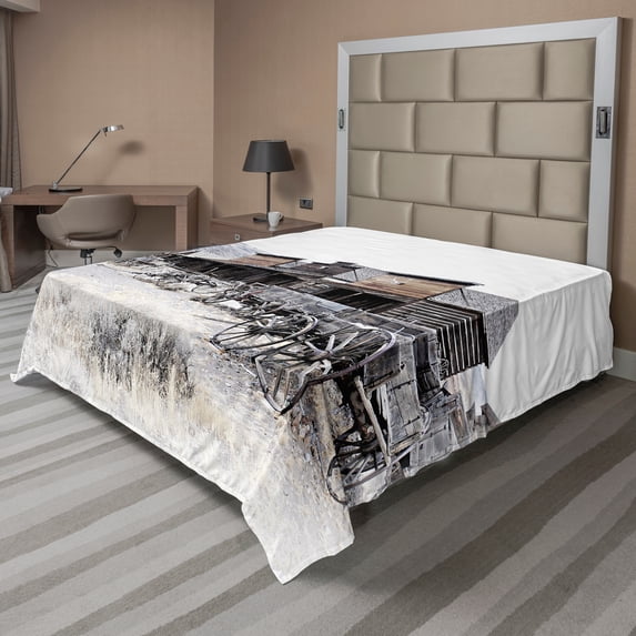 Ambesonne Western Flat Sheet, Old Wooden 20s Town, Queen Size, Brown White