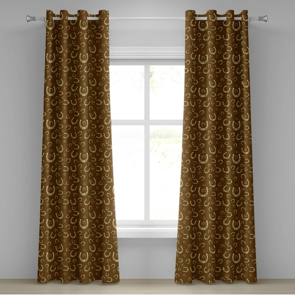 Ambesonne Western Grommet Curtain, Horseshoe Motif Barn, 50" x 84", Pale Yellow Brown