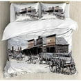 thumbnail image 1 of Ambesonne Western Old Wooden Wagons from 20's in Ghost Town Antique Wyoming Wheels Art Print Duvet Cover Set, 1 of 3