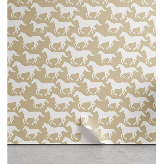 Ambesonne Western Peel & Stick Wallpaper for Home, Horse Silhouette Animal, 13"x100", Tan White