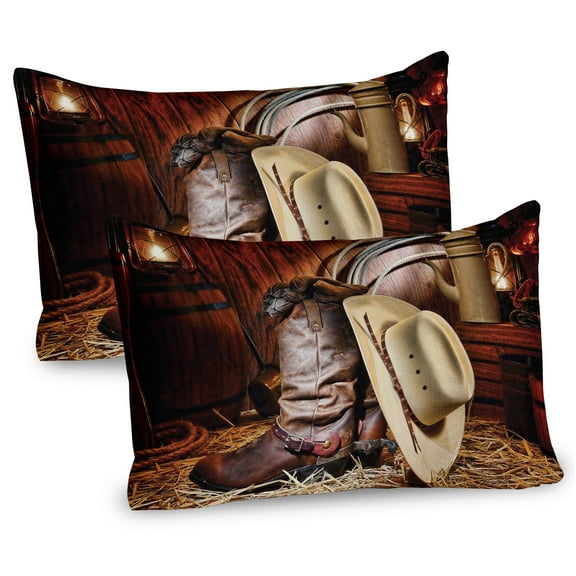 Ambesonne Western Pillow Sham 2 Pack, America Retro Rodeo, 30"x20", Brown Beige