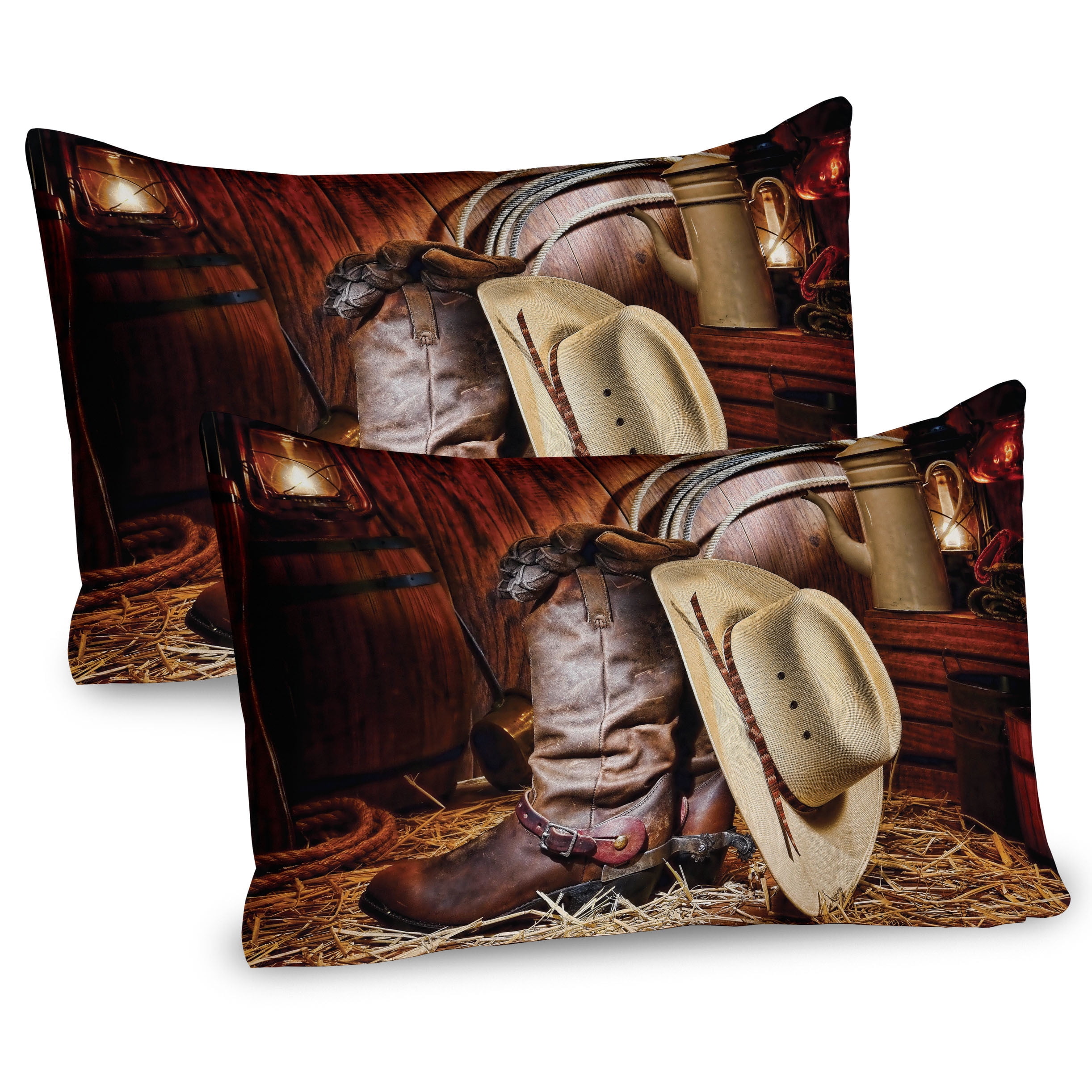 Western Rodeo Brown Beige Microfiber Pillow Sham Set