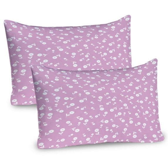 Ambesonne Western Pillow Sham 2 Pack, Floral Heart Leaves, 30"x20", Lilac White