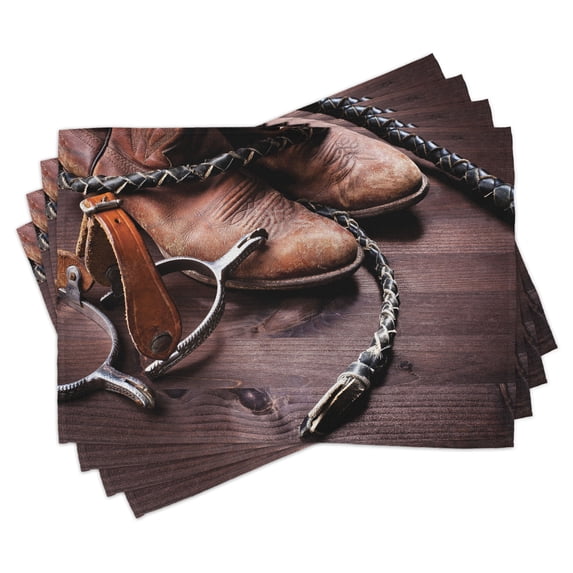 Ambesonne Western Place Mats Set of 4, Rustic Rodeo Cowboy, Standard Size, Brown