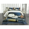 thumbnail image 1 of Ambesonne Western Quilted Bedspread Set 3 Pcs, Horseshoe Hat Antique, Queen Size, Blue Brown and Beige, 1 of 5
