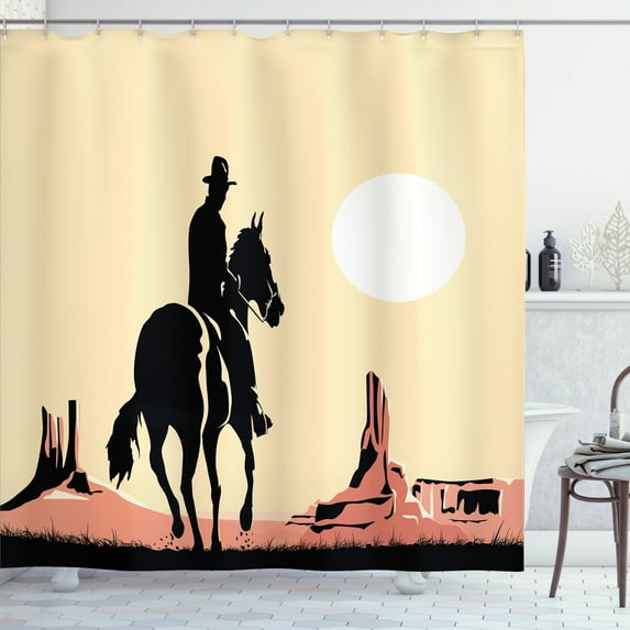 Ambesonne Western Shower Curtain, Cowboy Horse Sunset, 69"Wx70"L, Yellow Orange Black