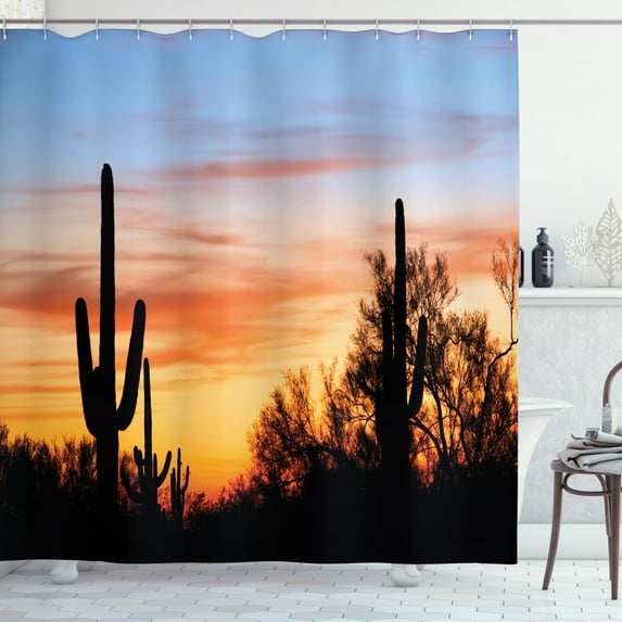 Ambesonne Western Shower Curtain, Desert Cactus Wild West, 69"Wx70"L, Orange and Black