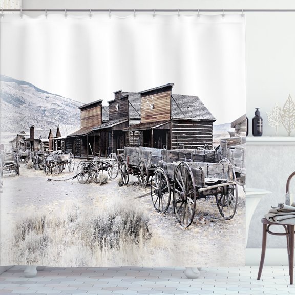 Ambesonne Western Shower Curtain, Old Wooden 20s Town, 69"Wx75"L, Brown White
