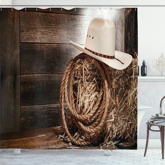 Ambesonne Western Shower Curtain, Wooden Folk Robe Hat, 69"Wx84"L, Brown Beige