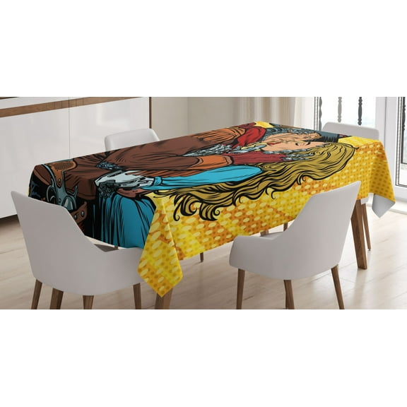 Ambesonne Western Tablecloth Rectangular Table Cover, Steampunk Robots, 52"x70", Yellow and Brown