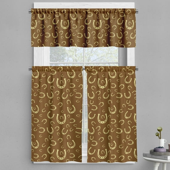 Ambesonne Western Valance & Curtain, Horseshoe Motif Barn, 55"x45", Pale Yellow Brown