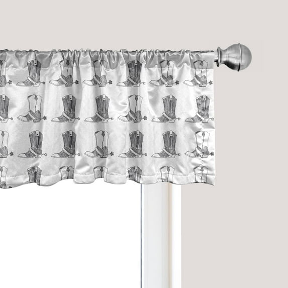 Ambesonne Western Window Valance, Cowboy Boots Monochrome, 54" X 18", Dark Grey and White