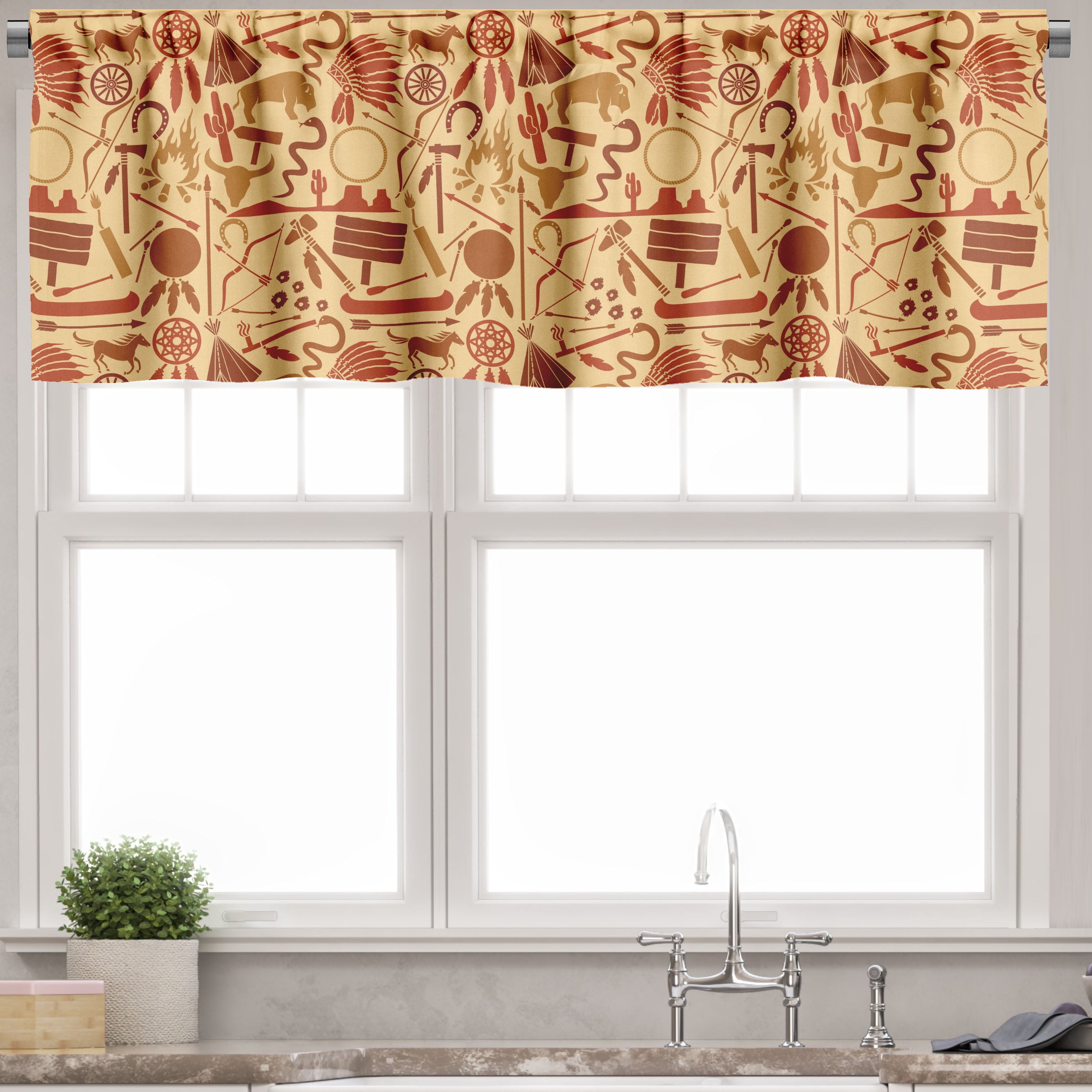 Ambesonne Western Window Valance, Hat Snakes Bison Folklore, 54