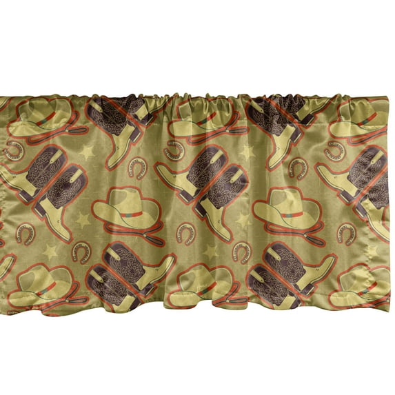 Ambesonne Western Window Valance, Vintage Hats and Boots, 54" X 12", Khaki Dark Brown Scarlet