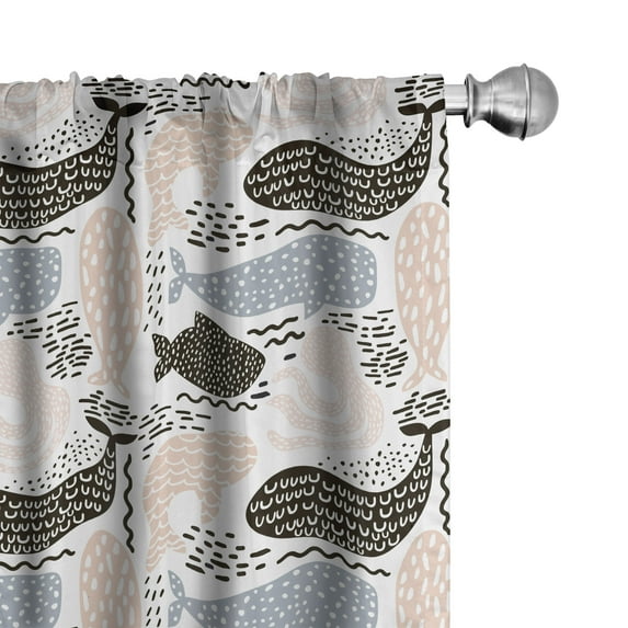Ambesonne Whale Window Curtains, Aquatic Animal Silhouette, Each 28" W x 84" L, Slate Blue Peach Black