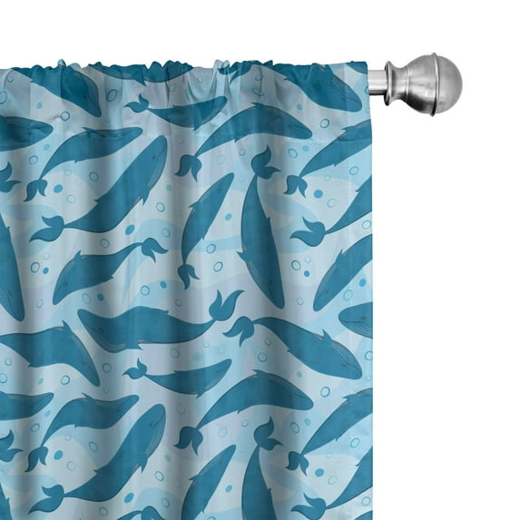 Ambesonne Whale Window Curtains, Big Blue Aquatic Animals, Each 28" W x 84" L, Pale Blue Violet Blue