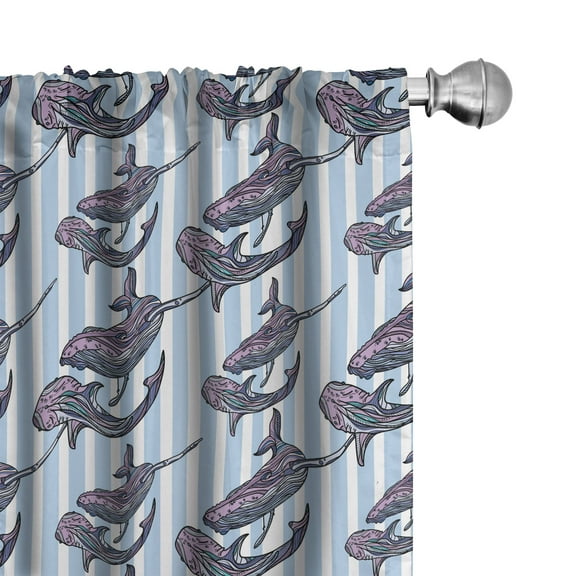 Ambesonne Whale Window Curtains, Giant Marine Mammals, Each 28" W x 84" L, Pale Blue White Lilac