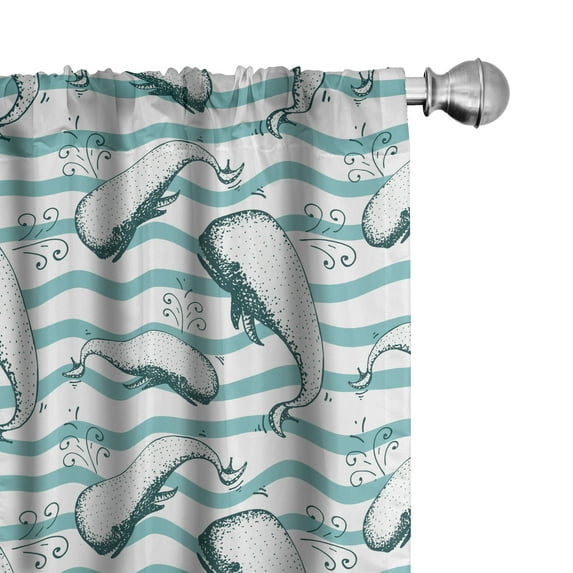 Ambesonne Whale Window Curtains, Grunge Style Ocean Mammals, Each 28" W x 84" L, Cadet Blue Dark Teal