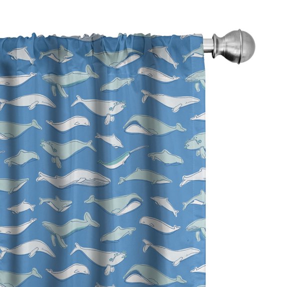 Ambesonne Whale Window Curtains, Mammal Fish Breeds on Blue, Each 28" W x 84" L, Sky Blue Pale Seafoam