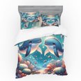 thumbnail image 1 of Ambesonne Whale Bedding Set 4 Pcs, Aqua Art Deep Ocean Cartoon, Calking, Sea Blue and Coral, 1 of 2