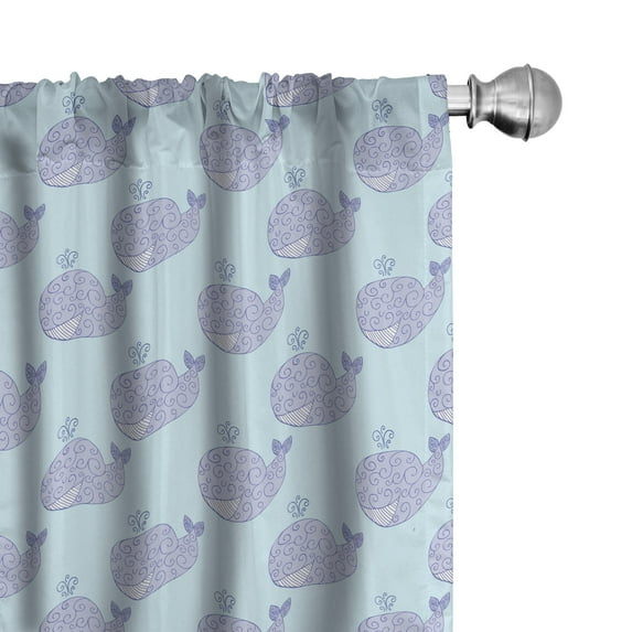 Ambesonne Whale Curtains, Cartoon Animal with Smile, Pair of 28"x95", Pale Blue Muave