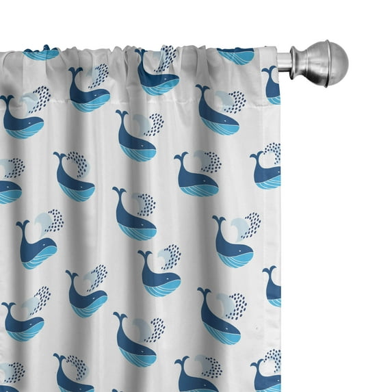 Ambesonne Whale Curtains, Fish Swimming Ocean, Pair of 28"x63", Dark Sky Blue