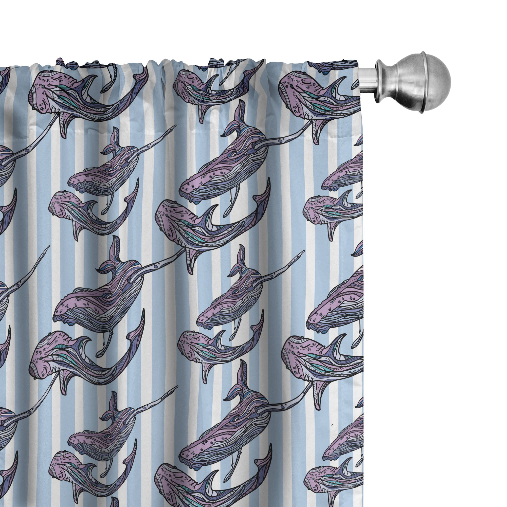 Whale Pattern Light Blue and White Polyester Curtain Panels
