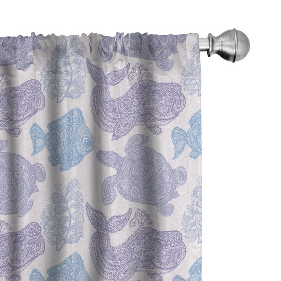 Ambesonne Whale Curtains, Sea Life Paisley Illustration, Pair of 28"x84", Pale Pink Purple Blue