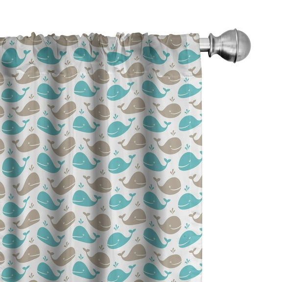 Ambesonne Whale Curtains, Smiling Fish in Ocean, Pair of 28"x84", Tan Turquoise White