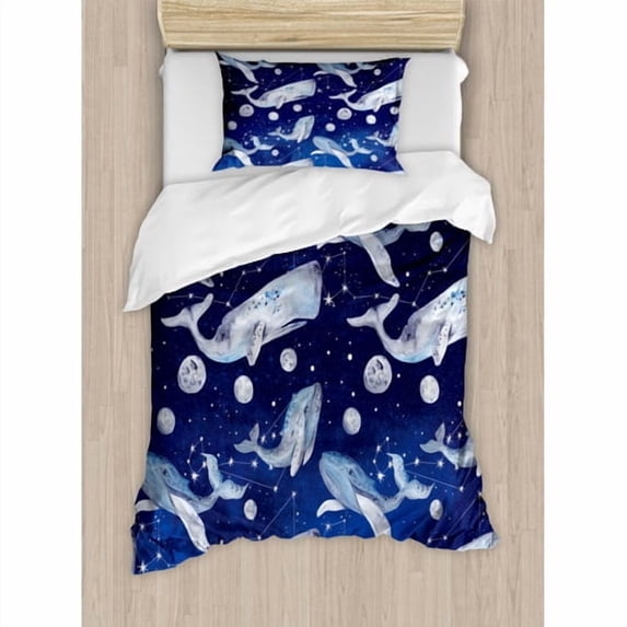Ambesonne Whale Fishes and Planets Hovering amongst Stars in Outer Space Cosmos Illustration Duvet Cover Set