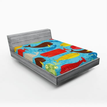 Ambesonne Whale Fitted Sheet, Deep Ocean Animals, Full Size, Multicolor