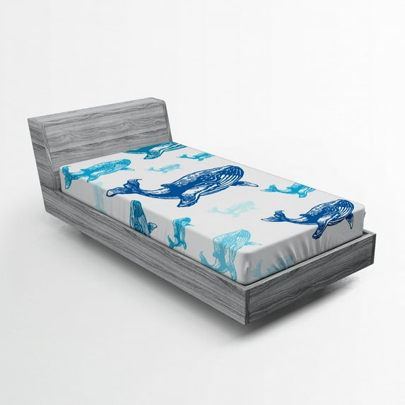 Ambesonne Whale Fitted Sheet, Ocean Animals Colorful, Twin XL Size, Blue White