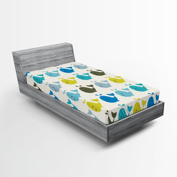 Ambesonne Whale Fitted Sheet, Pattern Big Fish, Twin XL Size, Multicolor