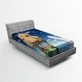 thumbnail image 1 of Ambesonne Whale Fitted Sheet, Pirate Ship and Mammal Fish, Twin XL Size, White and Blue, 1 of 3