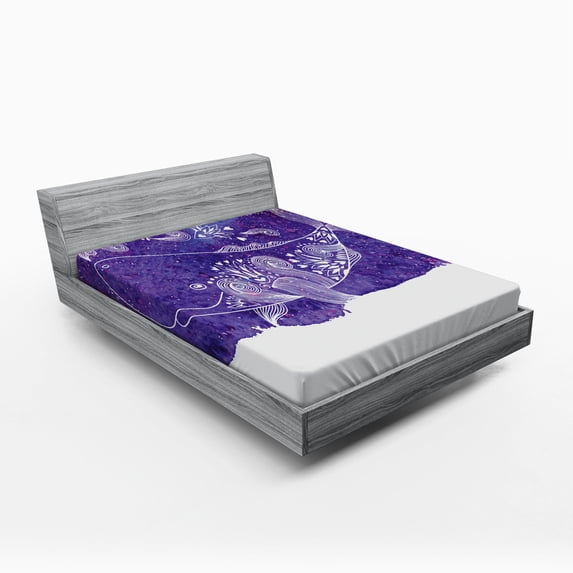 Ambesonne Whale Fitted Sheet, Watercolor Fish Floral, Queen Size, Purple White
