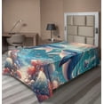 thumbnail image 1 of Ambesonne Whale Flat Sheet, Aqua Art Deep Ocean Cartoon, Twin Size, Sea Blue and Coral, 1 of 1