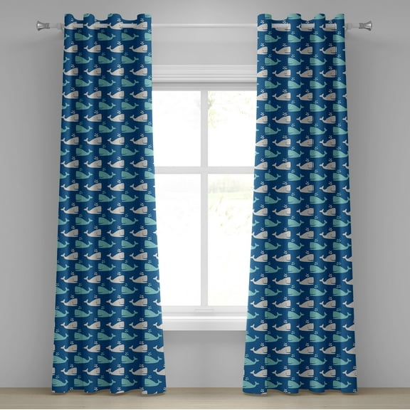 Ambesonne Whale Grommet Curtain, Bicolor Ocean Animals, 50" x 72", Navy Blue Aqua Beige