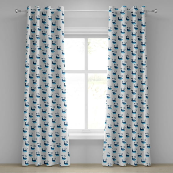Ambesonne Whale Grommet Curtain, Fish Swimming Ocean, 50" x 84", Dark Sky Blue