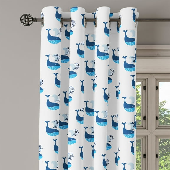 Ambesonne Whale Grommet Curtain Single Panel, Fish Swimming Ocean, 50"x60", Dark Sky Blue