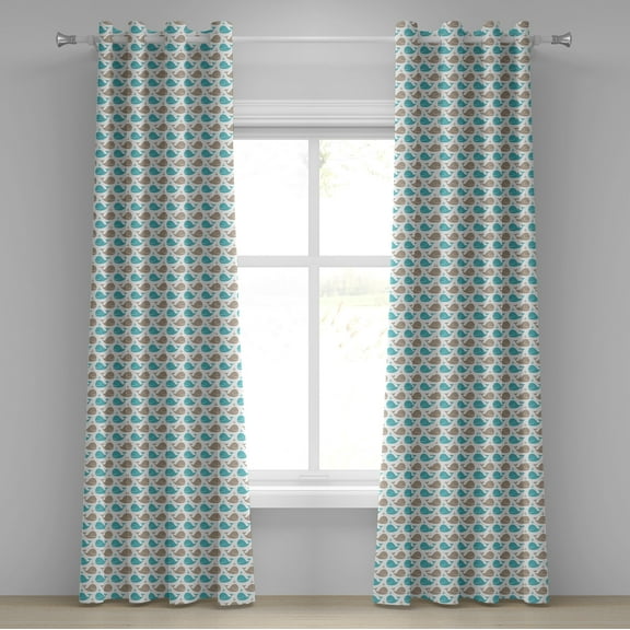 Ambesonne Whale Grommet Curtain, Smiling Fish in Ocean, 50" x 96", Tan Turquoise White