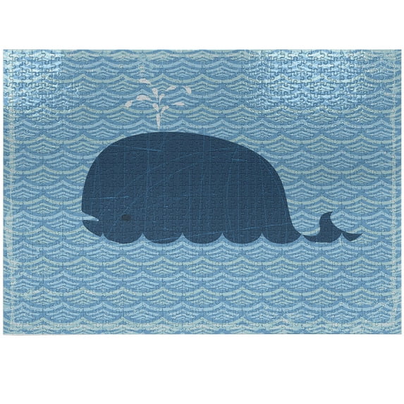 Ambesonne Whale Jigsaw Puzzle, Sea Animal Wavy Patterns, Heirloom-Quality Fun Activity for Family Durable Cardboard, 1000 pcs, Blue
