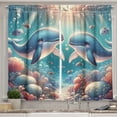 thumbnail image 1 of Ambesonne Whale Kitchen Curtains, Aqua Art Deep Ocean Cartoon, 55"x36", Sea Blue and Coral, 1 of 3