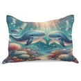 thumbnail image 1 of Ambesonne Whale Knitted Quilt Pillowcover, Aqua Art Deep Ocean Cartoon, 36"x20", Sea Blue and Coral, 1 of 2