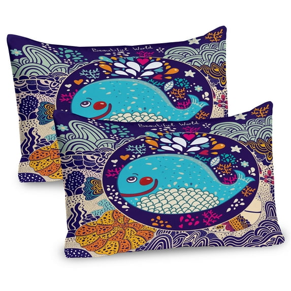 Ambesonne Whale Pillow Sham 2 Pack, Bubble Waves Starfish, 30"x20", Purple Aqua
