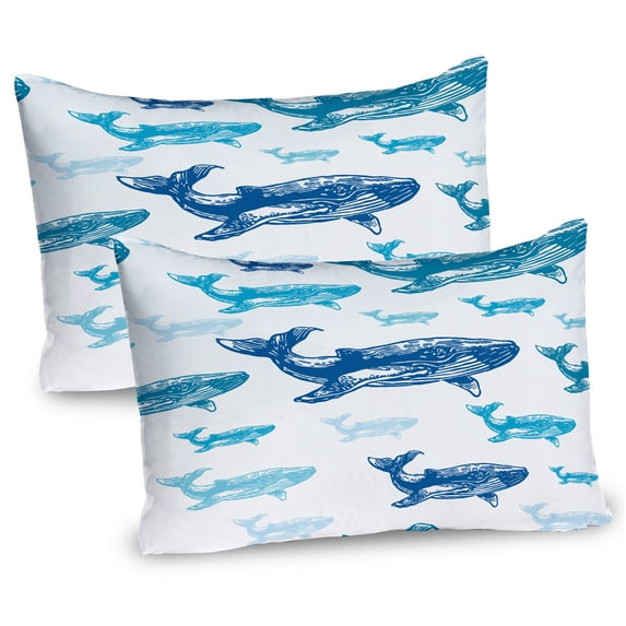 Ambesonne Whale Pillow Sham 2 Pack, Ocean Animals Colorful, 26"x20", Blue White